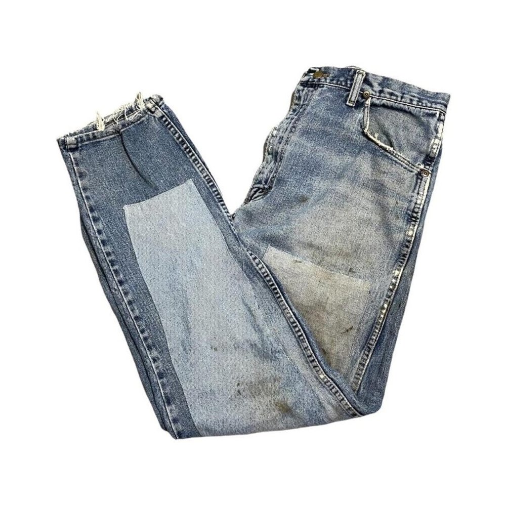 Vintage Double Knee/Leg Wrangler Distressed & Faded Blue Work Jeans